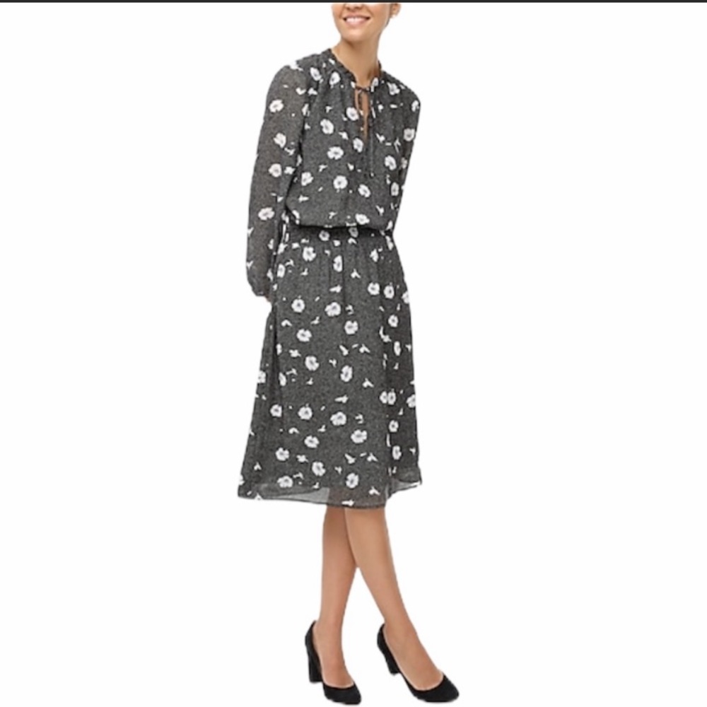 J CREW Brockhill Ditsy Floral Tie Neck Dress NEW